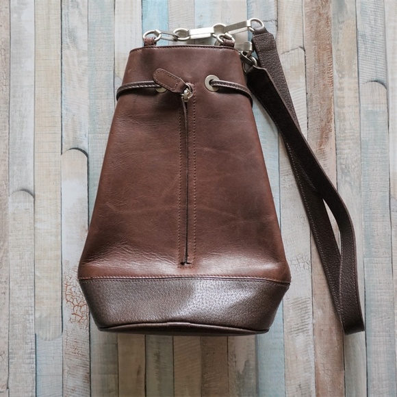 Brown Silver Dual Tone Leather Western Bucket Bag - Picture 4 of 8
